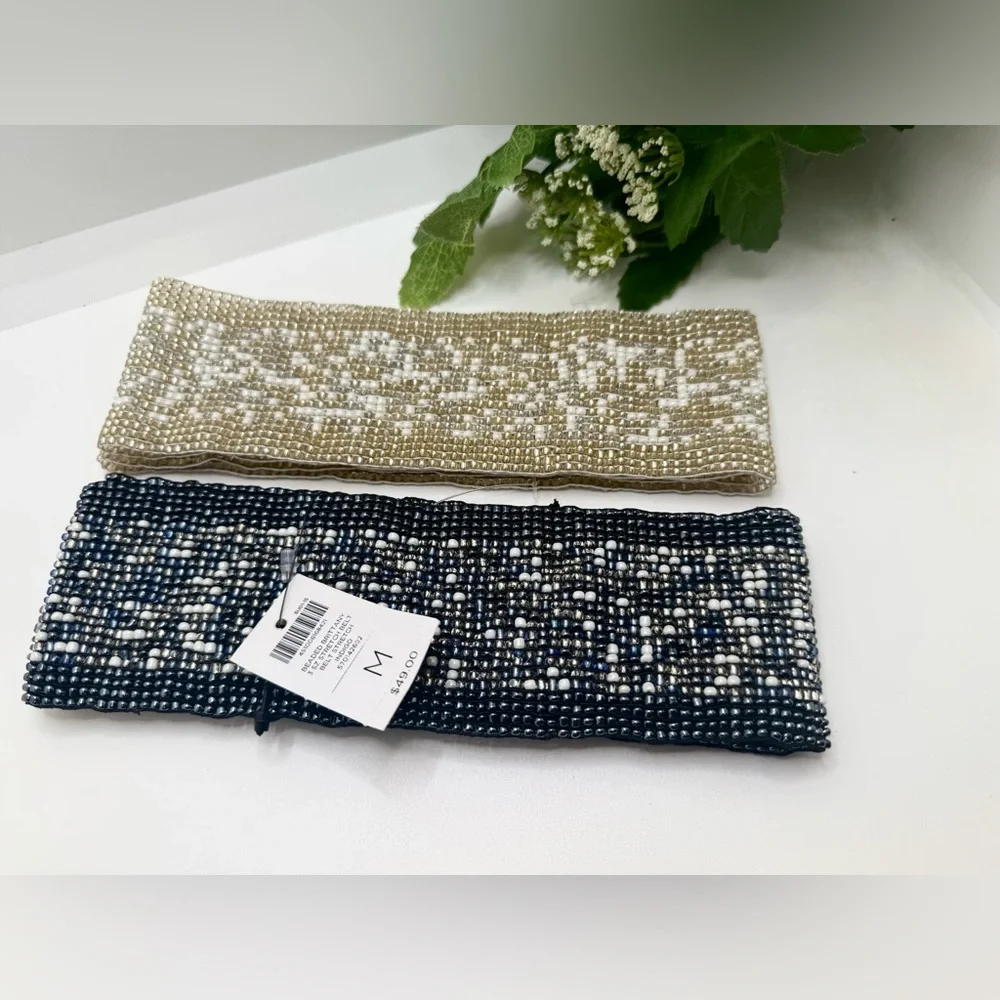 NEW- CHiCO’S Combo Beaded Brittany Stretch Belt Gold Blue